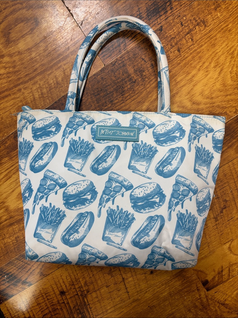 Betsey Johnson Blue & White Fast Food Sketch Lunch Bag